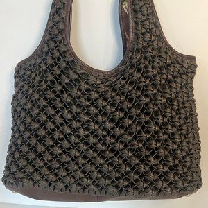 Banana Republic Black Leather Woven Handbag Purse